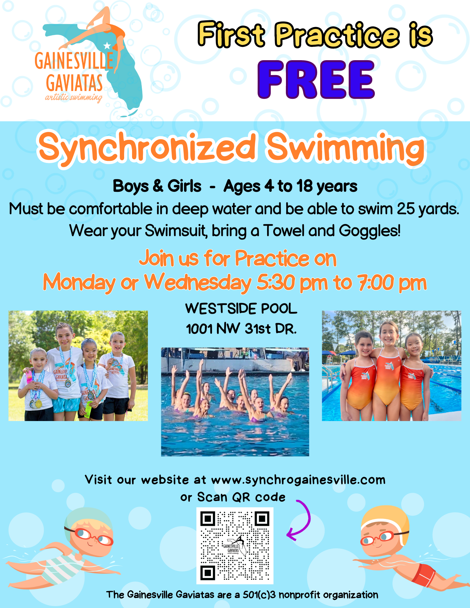 Flyer to encourage new swimmers to join the Gaviatas